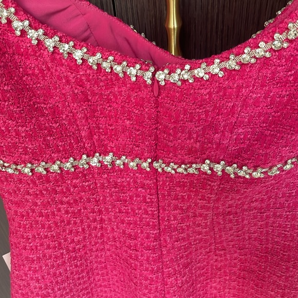 Self-Portrait Pink Round Neck Boucle Tweed Mini Dress with crystals 💖 - Picture 16 of 17